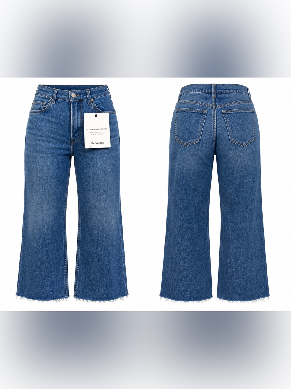 Reformation Mid-Blue High-Rise Wide-Leg Jeans with Frayed Hem